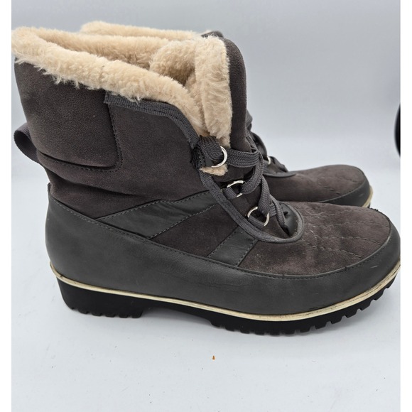 Arctic Plunge Shoes - Arctic Plunge Womens Winter Snow Boots Lace Up Faux Fur Trim Gray Size 8.5